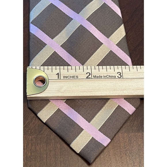 BCBG Brown Pink Hand Made 100% Silk Men’s Neck Tie Made In China - Picture 4 of 9